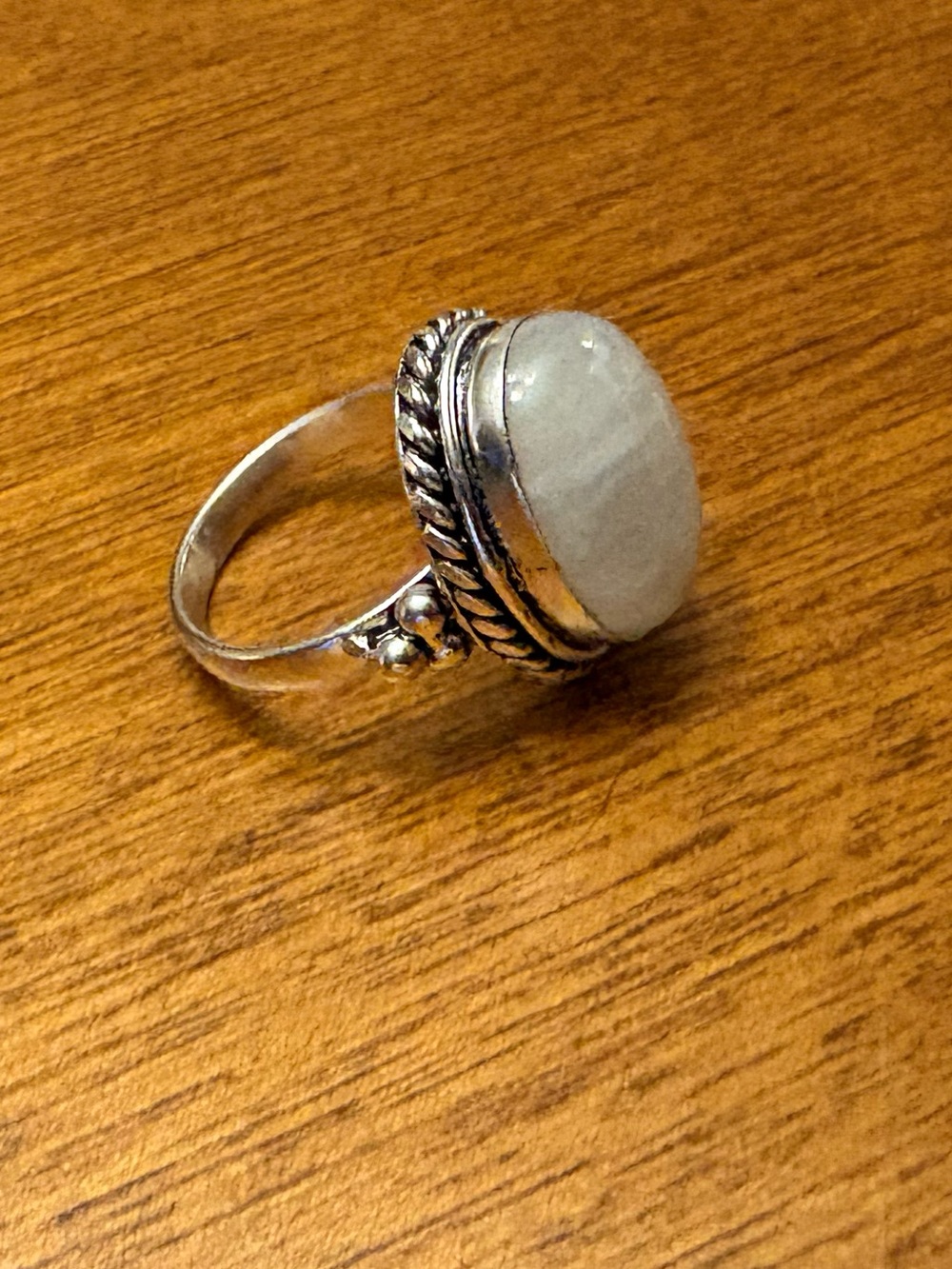 Sterling Silver Plated Moonstone Oval Cocktail Ring - Iridescent White - Picture 4 of 5